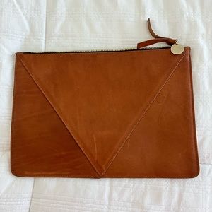 Clare V Tan Leather Zip Top Clutch 8” x 11 1/2” in excellent condition!